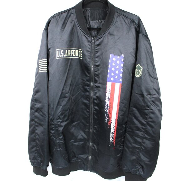 US AIR FORCE VETERAN'S BOMBER JACKET CUSTOMIZED PERSONALIZED BLACK SATIN SIZE 3X - Picture 1 of 8